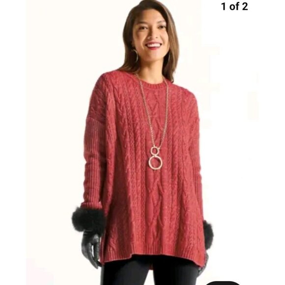 cAbi Sweater Women's Small Playoff Pullover Cable Knit Crew Neck Tunic Orange - Picture 1 of 16